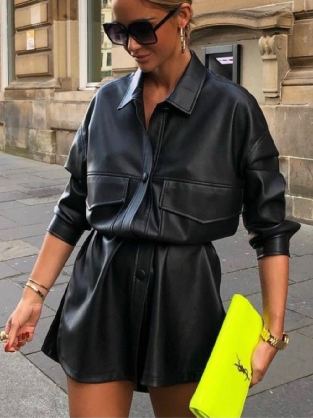 Zara Black Faux Leather Shirt Jacket
